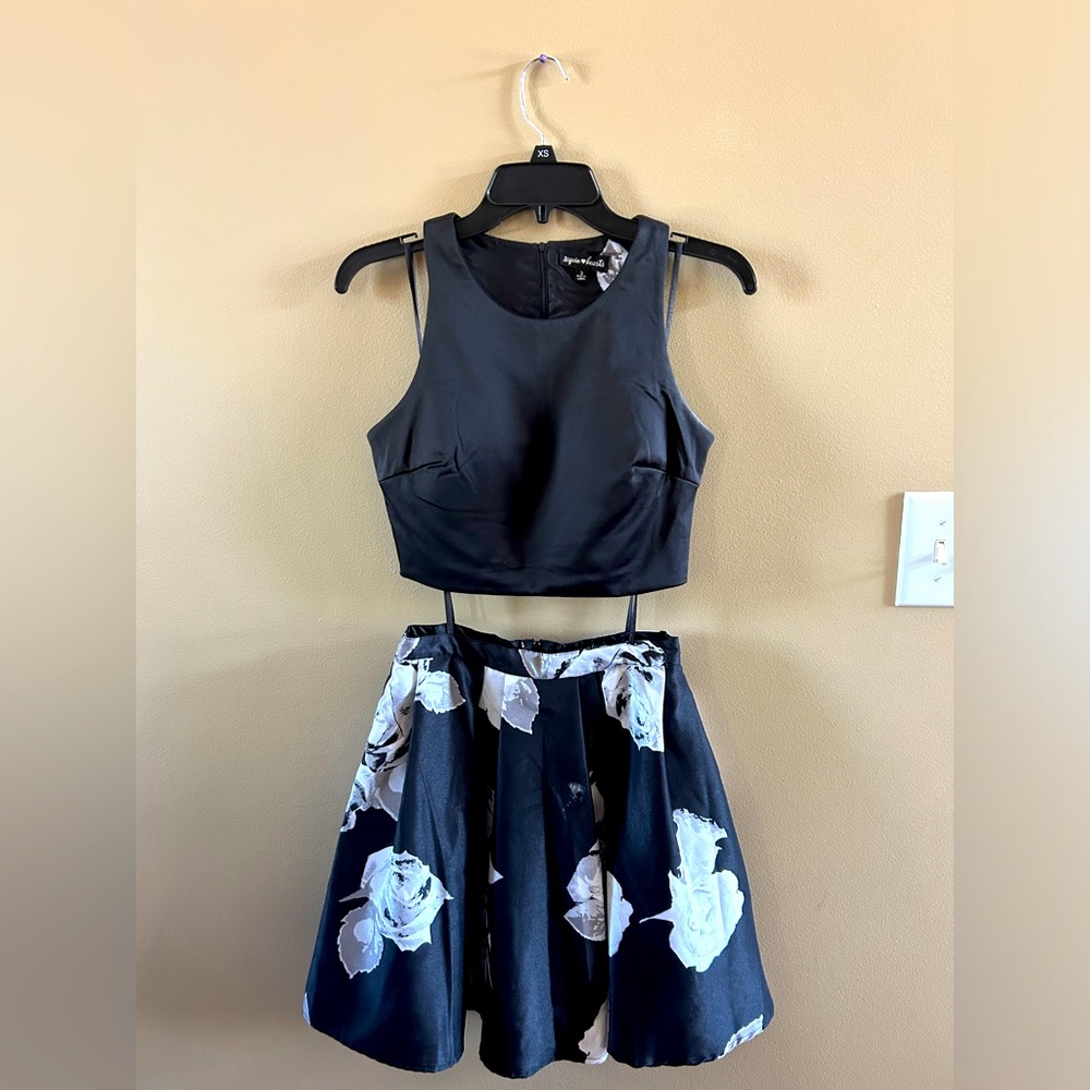 Two Piece Black and White Floral Dress